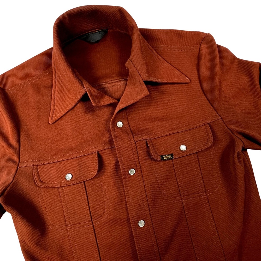 Lee Shirt Vintage Mens M Rust Brown Western Pearl Snap Long Sleeve Textured Knit